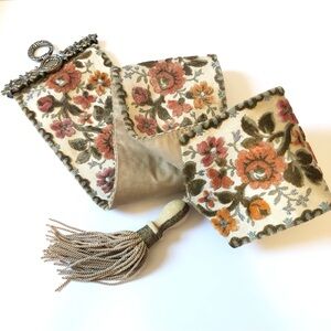 Vtg Victorian Bell Pull Tapestry with Brass Wall Art Decor Cottagecore